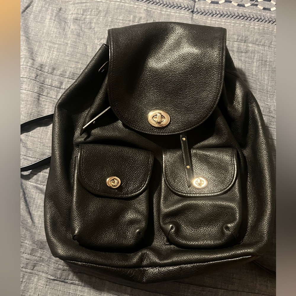Coach Black Pebbled Leather Backpack with Gold Hardware